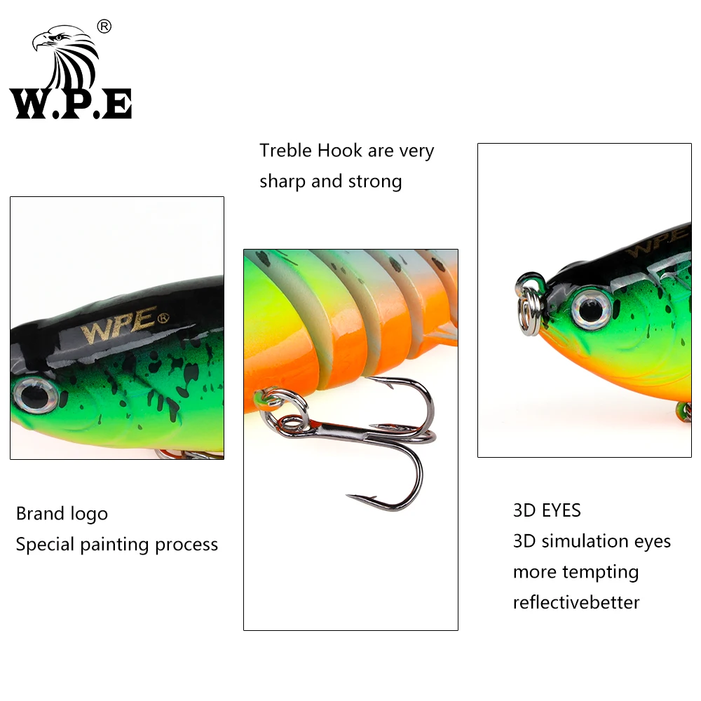 W.P.E-señuelo de Pesca de 1 piezas, 100mm, 16g, multiarticulación, hundimiento de 0,5 m-1m, señuelo duro Swimbait, aparejos de Pesca falsos, plantilla de lubina - imagen 4