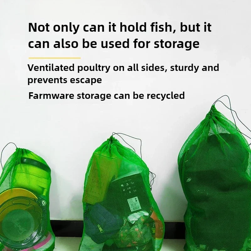 Bolsa de malla de pesca plegable portátil, rejilla pequeña, bolsa de redes para peces vivos, paquete de bolsa de red para la boca para almacenamiento, equipo de pesca