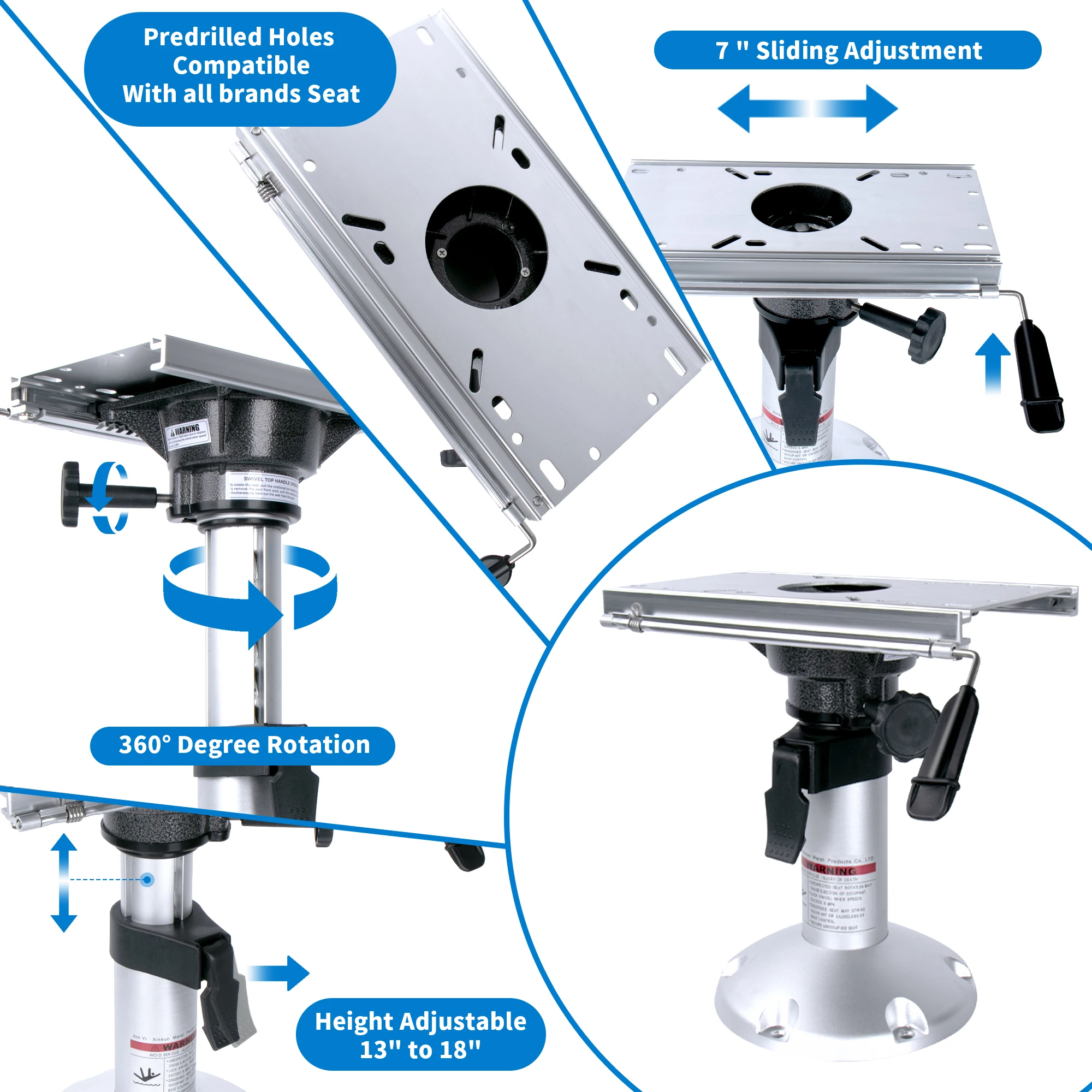 Pedestales aluminio asiento barco - Altura ajustable y deslizante - imagen 5