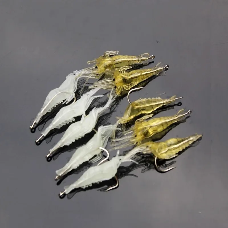 Señuelos de camarones Goture, Señuelos de pesca de camarones suaves para agua dulce y salada, juego de cebo luminoso para camarones con cuentas de gancho afiladas, 5/10/20 piezas - imagen 5