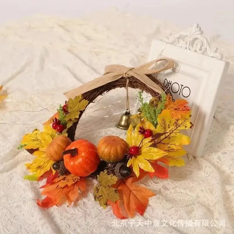 Corona de puerta de Acción de Gracias, Halloween, hoja de arce, campana de calabaza, colgante de puerta, decoración de Festival, tono de llamada de viento cálido, artesanía para el hogar