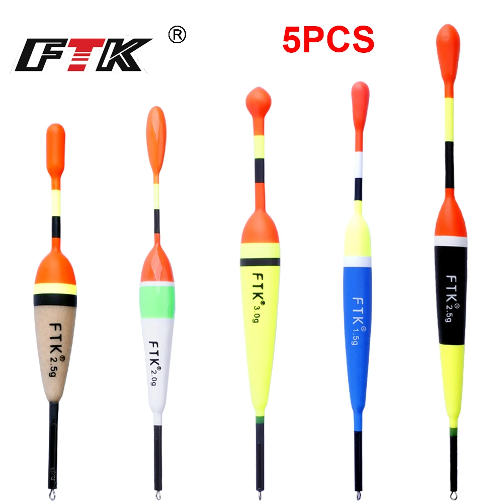 FTK-Juego de flotadores de pesca, 5 unidades por paquete, 13cm-19cm, 1,5g-3,0g, boya Bobber, flotadores de palo de pesca, fluctuación, mezcla de tamaños, boya flotante de colores - imagen 4
