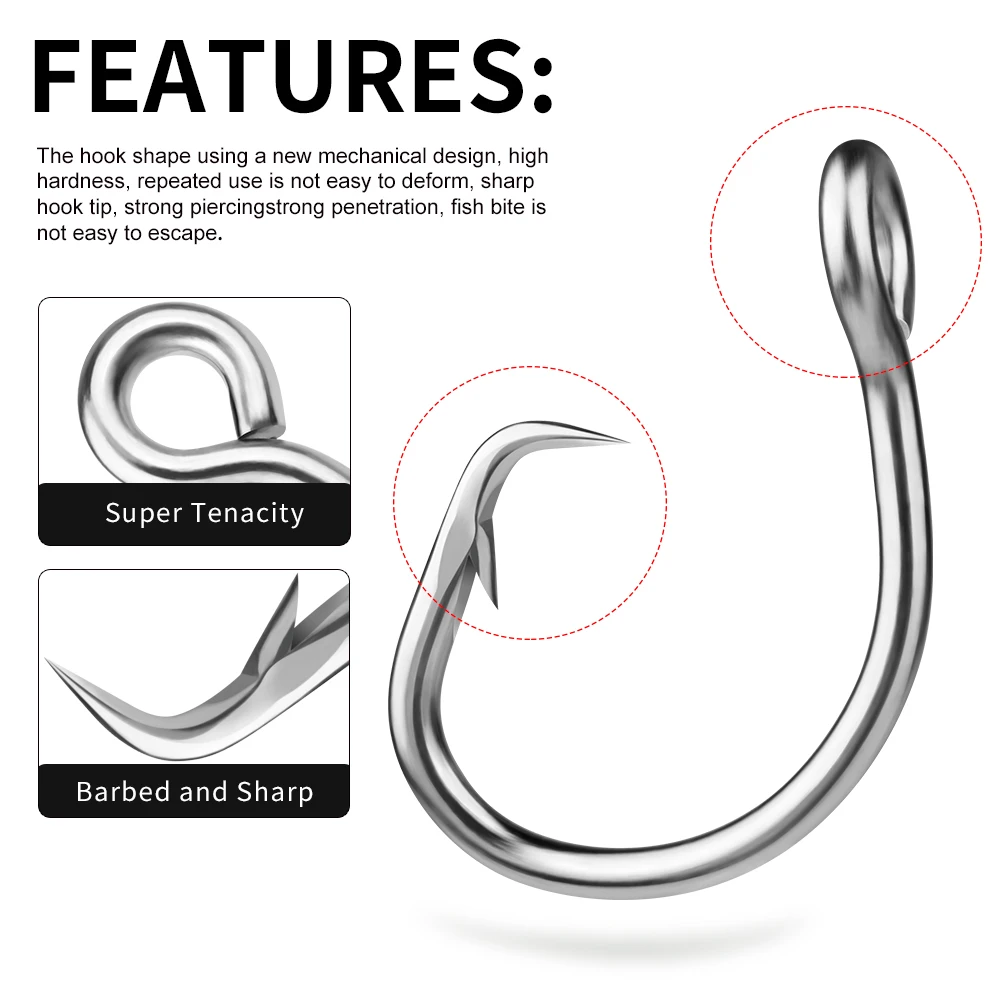 PROBEROS 5 piezas Anzuelos de pesca de acero inoxidable, tamaño 13/0 # 14/0 # 15/0 # 16/0 # son muy adecuados para la resistencia a la corrosión marina y b. - imagen 3