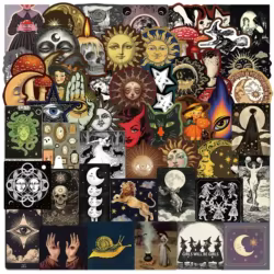 50 Uds. Pegatinas estéticas de arte corporal celestial misterioso, teléfono, guitarra, portátil, maleta, pegatina impermeable, juguetes para niños