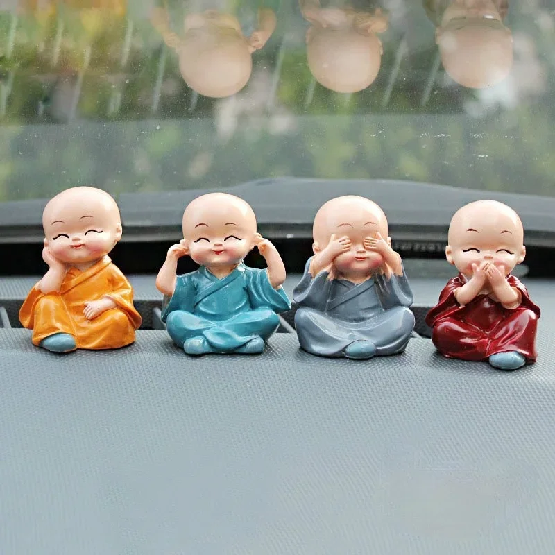 4 unids/set artesanías de resina regalo pequeñas esculturas de monje lindo monjes estatuas de Buda muñecas de Buda creativas decoración de mesa de coche