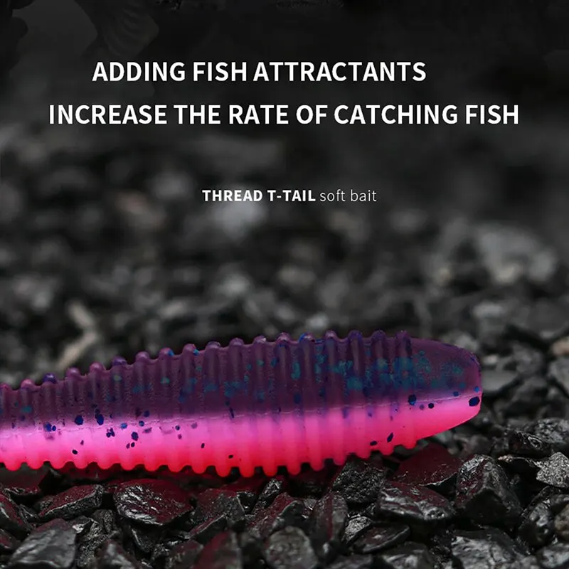 20 piezas 63mm cebo de gusano de alta calidad cebo Artificial suave cola ultraligera Pesca señuelo de Pesca de silicona para Pesca de lubina de carpa - imagen 3