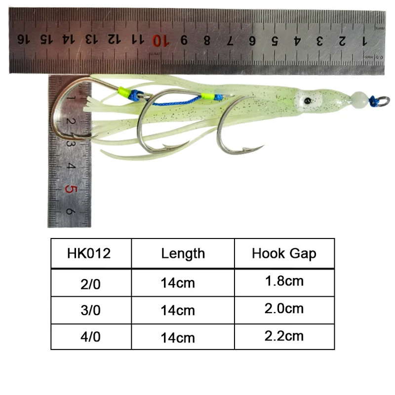Anzuelo biomimético para pulpo, anzuelo de cuerda de calamar con brillo nocturno, anzuelo de pesca de mar con llama y luna de 14cm, anzuelo con placa de hierro, anzuelo Parker - imagen 5