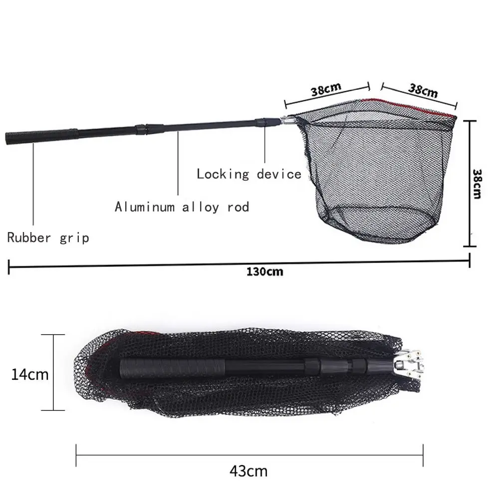 Esta red de pesca está diseñada para conveniencia y durabilidad con una caña de aleación de aluminio y una agarre de goma para una bodega segura