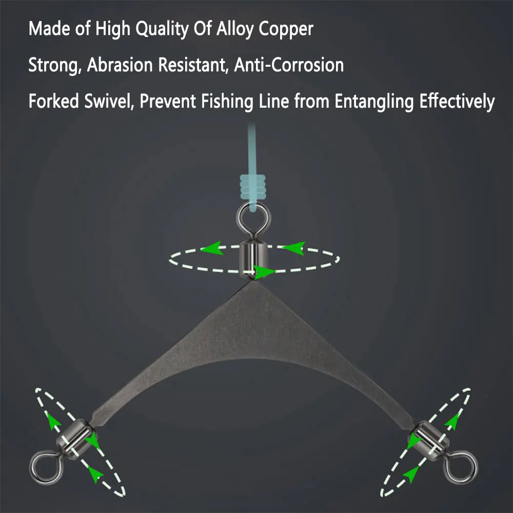 Bimoo, 10 Uds., poste rodante americano de 3 vías, giratorios, cabezal de anzuelo de pesca, conector giratorio, aparejos, señuelo giratorio, accesorios de pesca - imagen 3