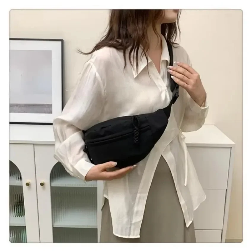 Bolso de pecho para mujer, bolso cruzado de lona, Color sólido, riñonera para mujer, bolso deportivo versátil de Color sólido, bolsas impermeables para senderismo - imagen 3