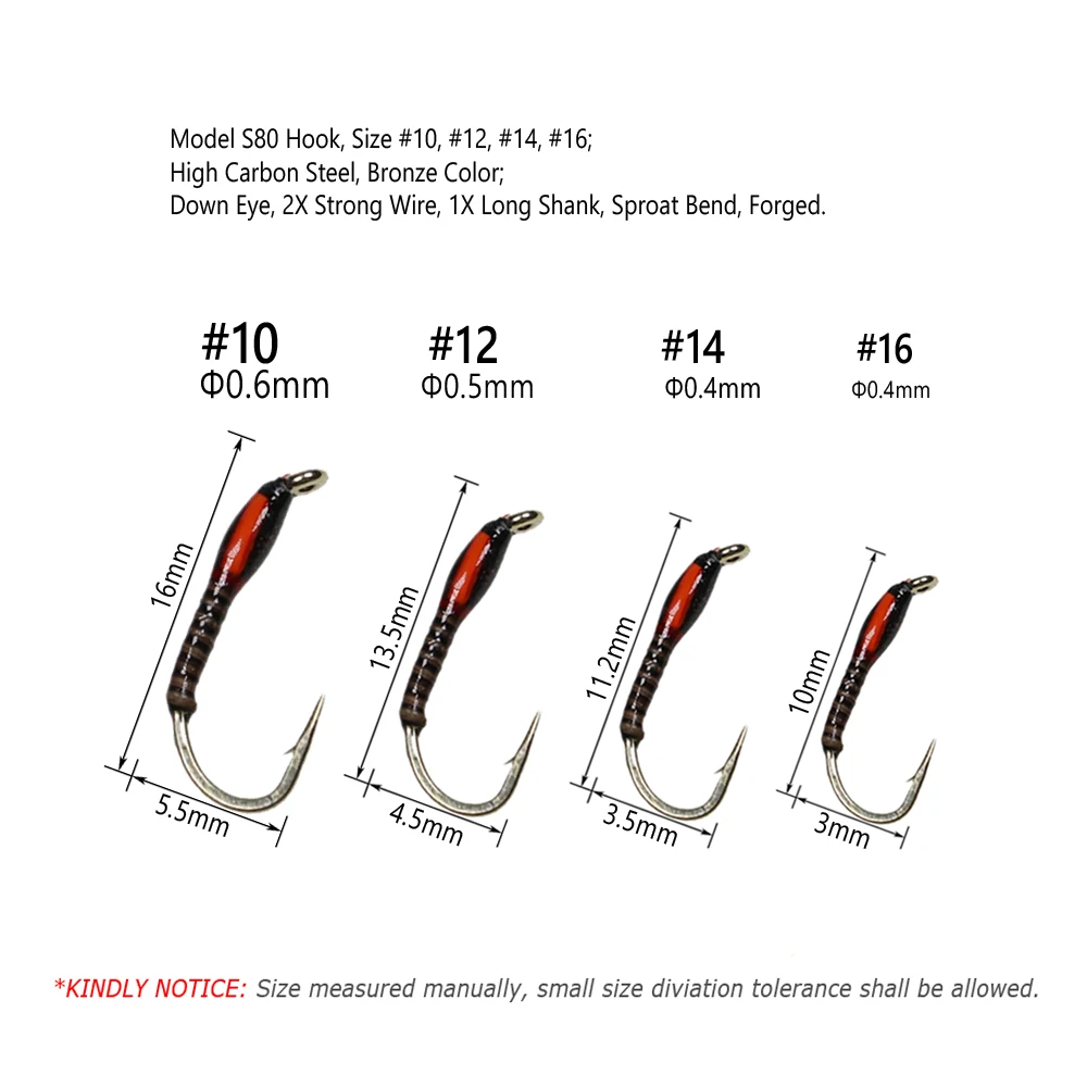 Wifreo 6 uds UV brillo epoxi zumbador midge Ninfa mosca fluorescente pavo real Quill Ninfa trucha perca Grayling Señuelos de Pesca cebo # 10~ # 16 - imagen 3