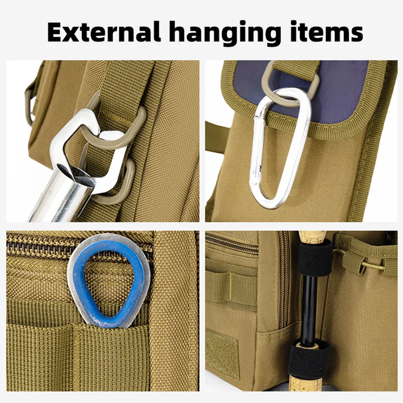 Mochila individual para aparejos de pesca con soporte para caña, caja de señuelos, bolsa de almacenamiento de engranajes, bolsa para aparejos de caza y senderismo al aire libre, riñonera para hombre - imagen 5