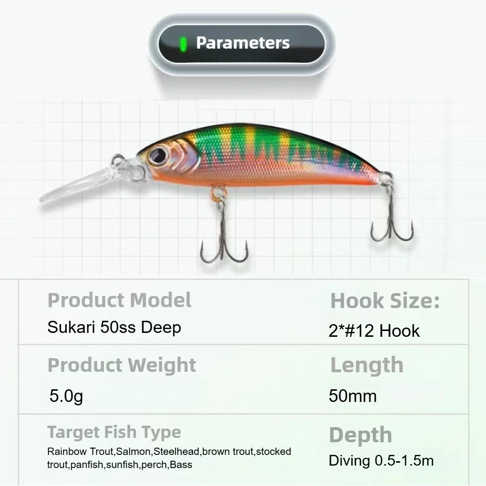 TSUYOKI trucha Minnow 50mm 5g señuelo de Pesca hundido buceo 0,8-1,5 m Ima Sukari 50SS Wobbler profundo Pesca Arco Iris trucha cebos de salmón - imagen 2