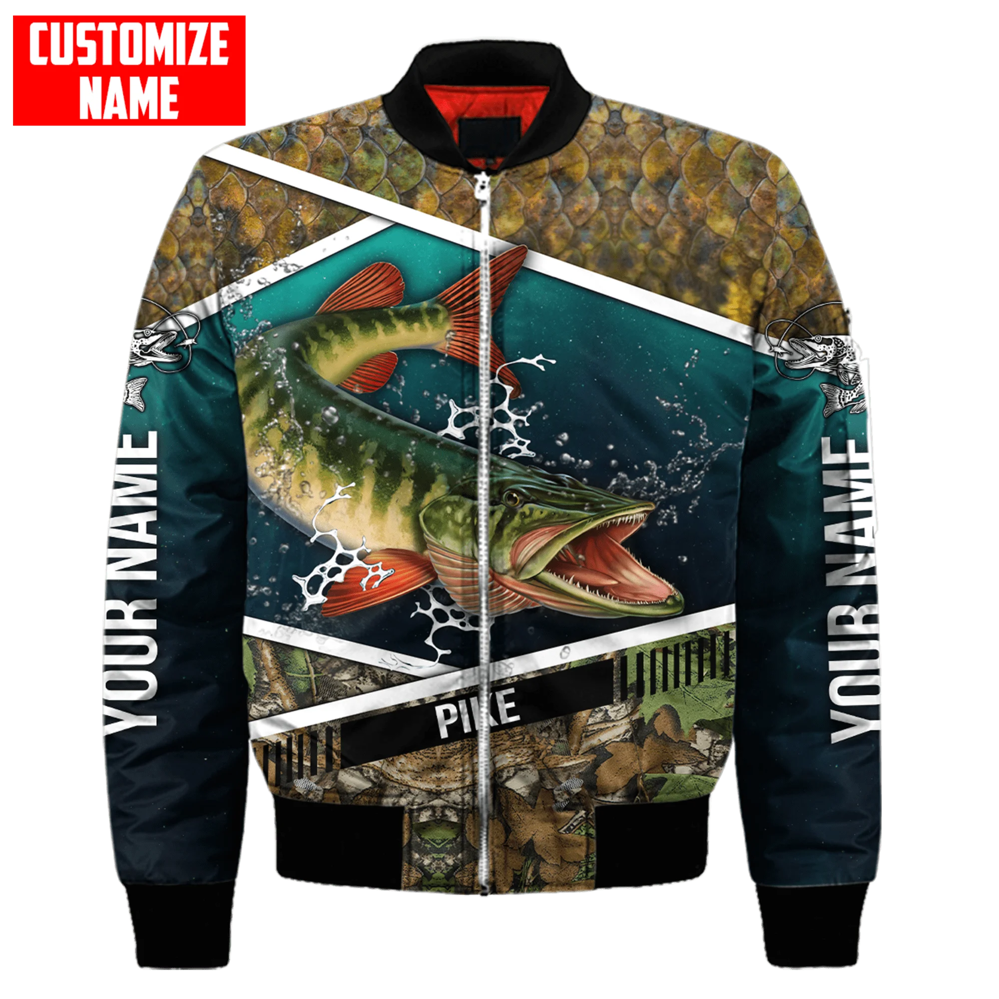 Chaqueta Bomber de invierno para hombre, abrigo con cremallera y bolsillo grueso con estampado 3D de atún/pesca de bagre, chaqueta cálida informal Unisex con cremallera, FX-04 - imagen 5