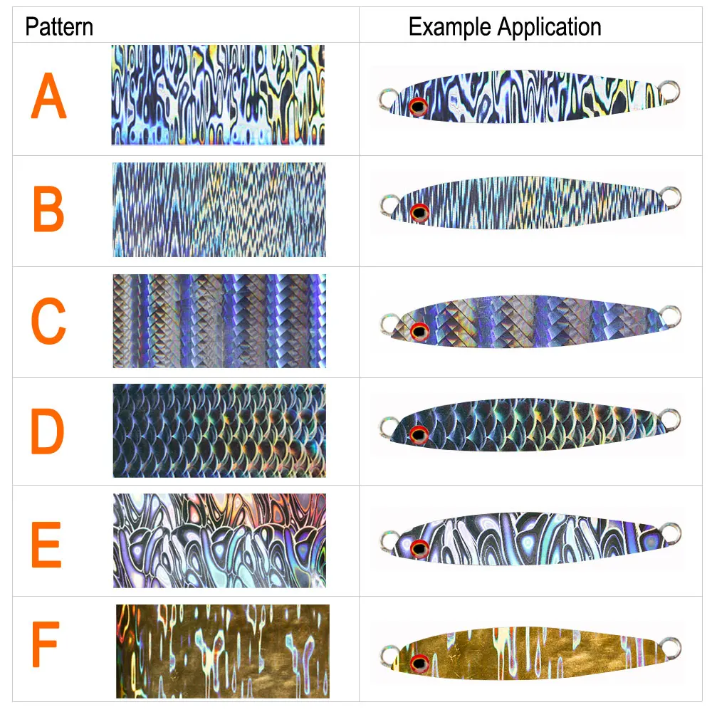 ICERIO lámina holográfica de estampado en caliente para señuelo de pesca, papel de película de impresión de transferencia de calor de piel para señuelos de plantilla, cuchara, 8cm x 120m por rollo - imagen 4