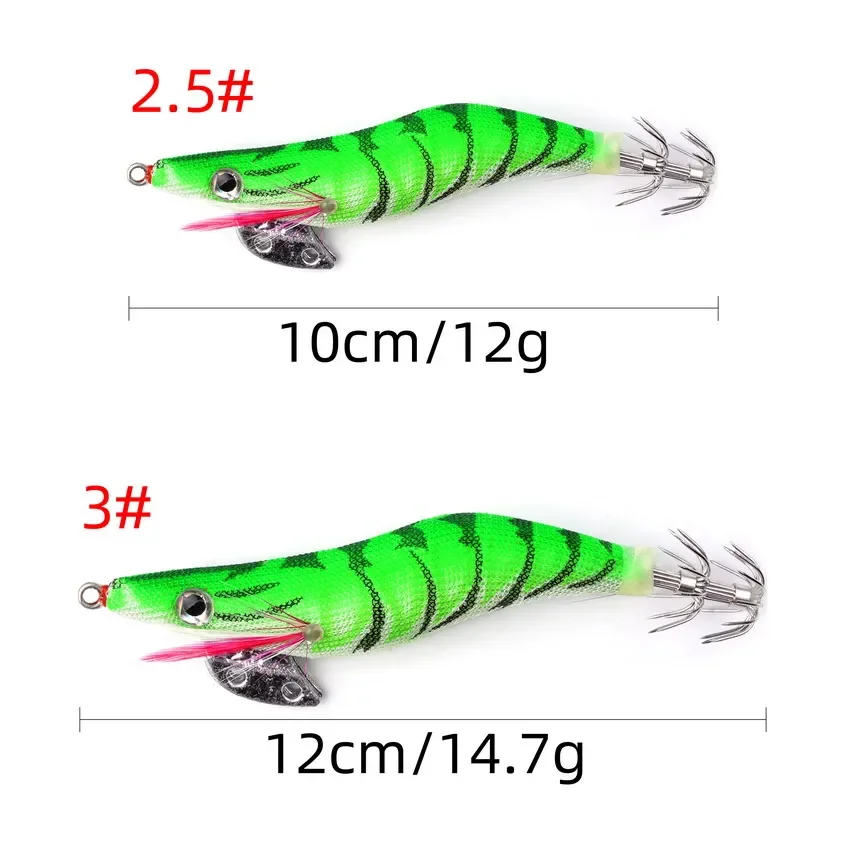 Plantilla de calamar luminosa para pesca, señuelo de madera para camarones, plantillas de calamar, sepia, Spinnerbait, camarones de madera con 2,5, 5 uds. # -3.0 #   Gancho - imagen 3