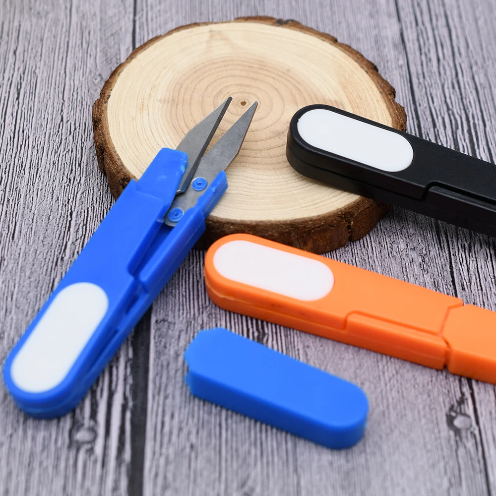 MNFT 2 uds tijeras pequeñas con tapa tijeras para sedal mango de plástico multicolor cortador en forma de U portátil - imagen 5