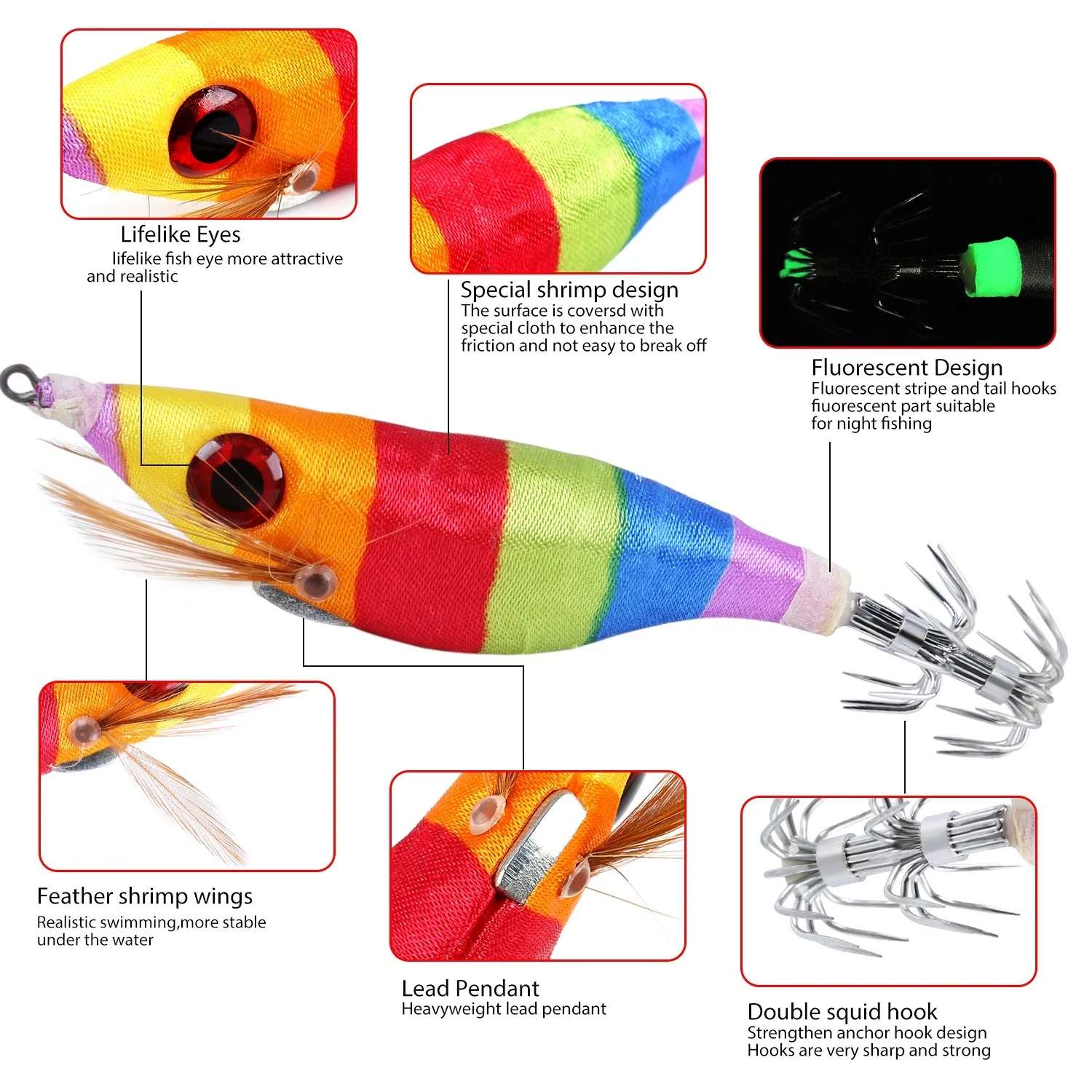 Sougayilang 10 Uds cebo de calamar luminoso simulación Artificial cebo de calamar señuelo de pesca adecuado para pesca en agua salada - imagen 3