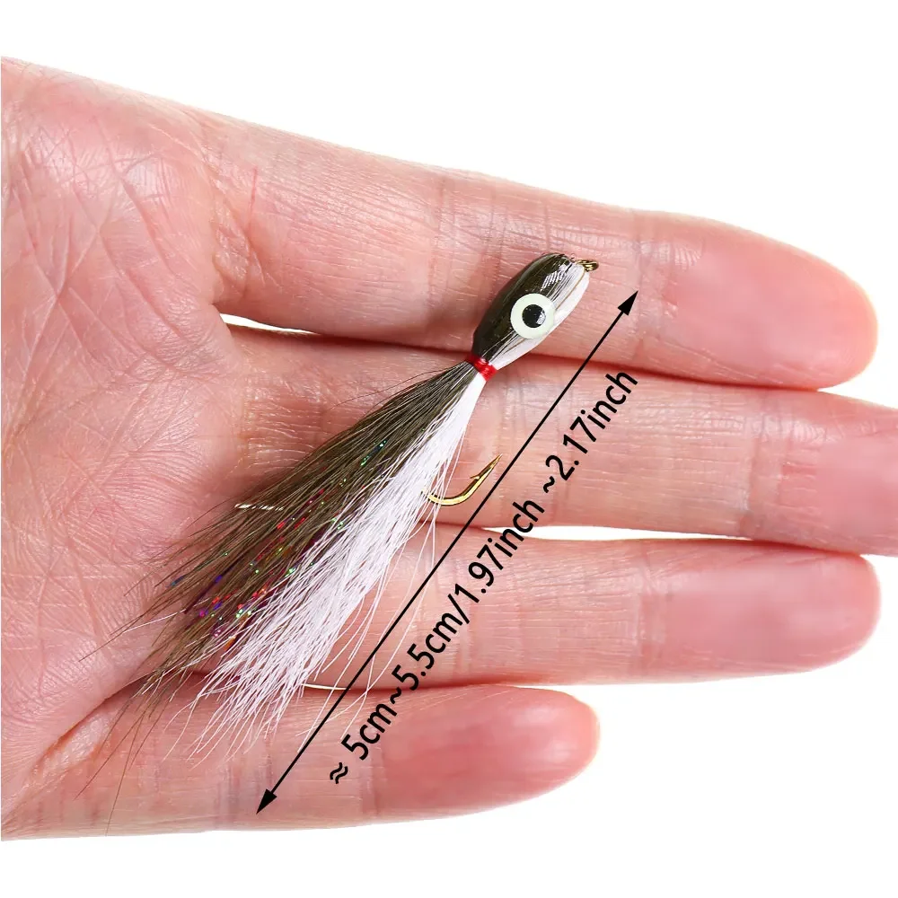 Bimoo 1/2 piezas # 8 ojos de pez 3D luminosos Bucktail Thunder Creek Minnow Fly pequeño Baitfish Streamer trucha marina lubina Lucio señuelos de peces - imagen 5