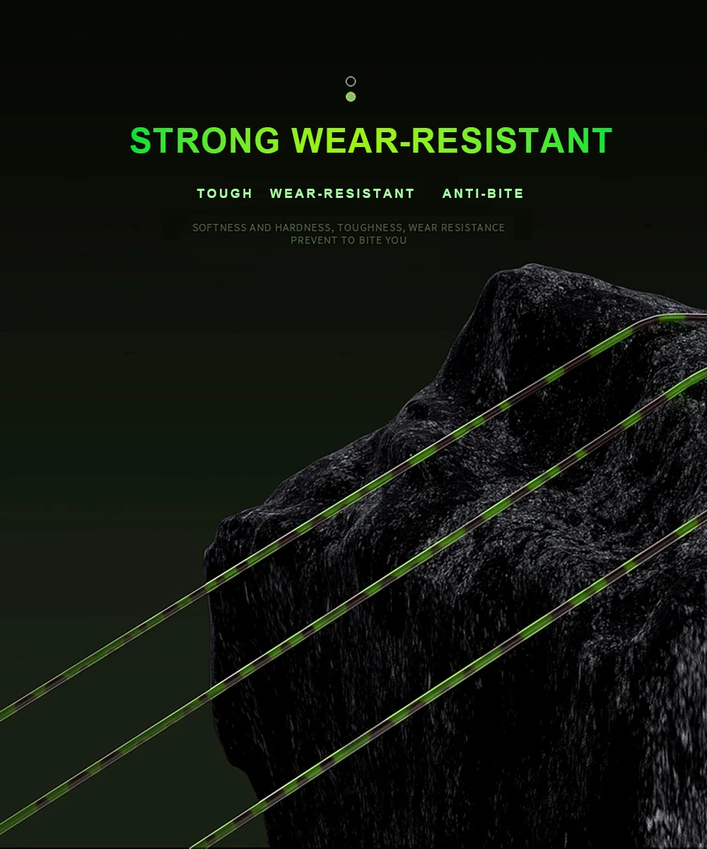 Un póster con una roca y líneas verdes que dice fuerte resistente al desgaste