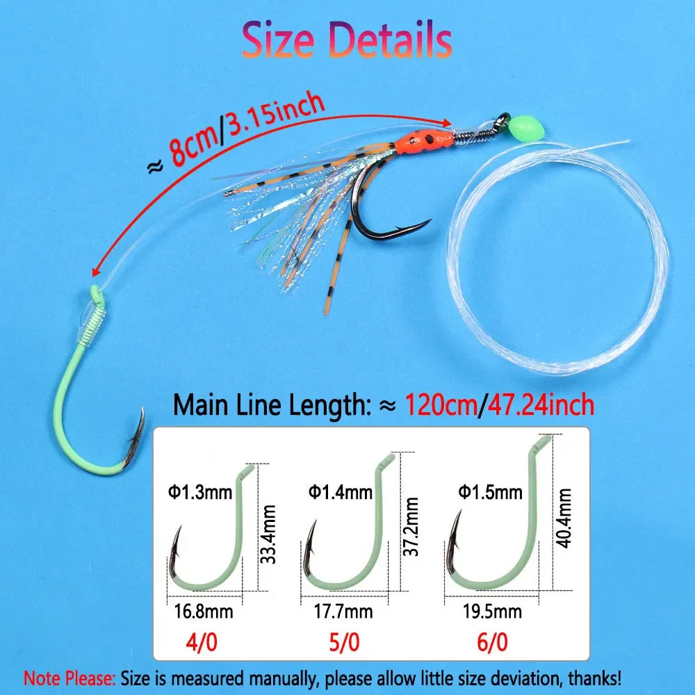 Bimoo pesca en agua salada 2 anzuelos de pico de pulpo aparejo Sabiki anzuelo de pulpo compensado luminoso para atún pargo lubina cebos de pesca de salmón - imagen 3