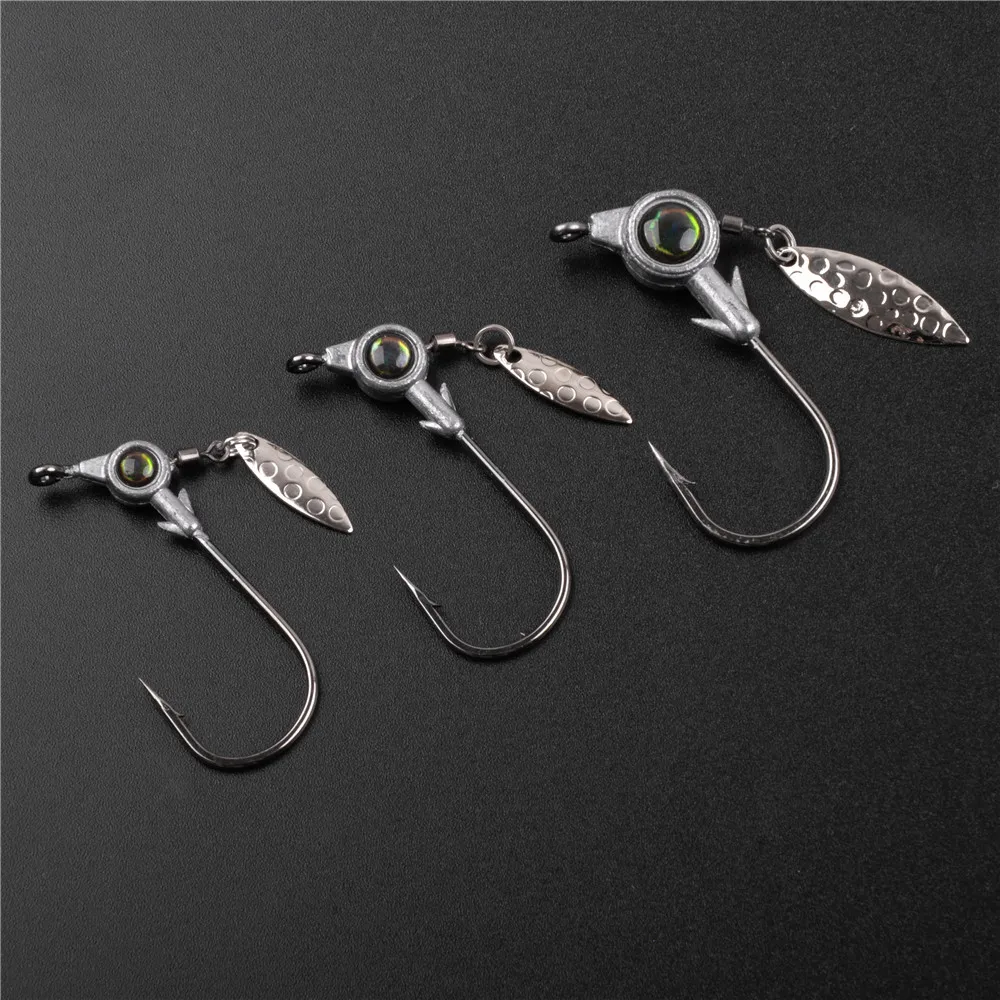 8 Uds. Ganchos de cabeza de anzuelo de pesca, anzuelos de plantilla con hoja giratoria Underspin con ojos 3D, plantillas de pesca de agua salada para pesca de tipo de lubina - imagen 5