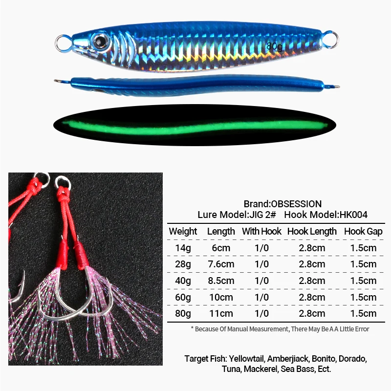 OBSESSION J2-señuelo de pesca de agua salada, cebo Artificial para lubina, 14g, 28g, 40g, 60g, 80g - imagen 3
