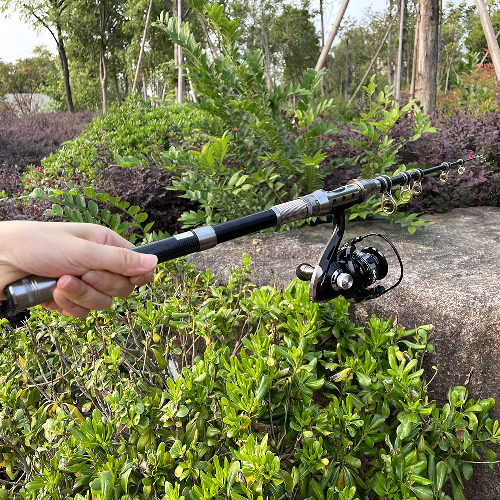 Combo de caña de pescar telescópica profesional, Kit de aparejos de pesca para principiantes, carrete giratorio, relación de transmisión: 1,5: 1, arrastre máximo 6Kg, 2,4-5,2 M - imagen 4