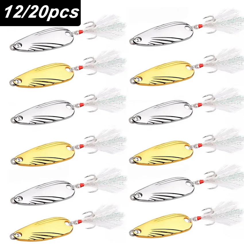 Señuelos de pesca de Metal, 12/20 piezas, Wobbler Spinner, cebo, cuchara, lubina Artificial, lentejuelas duras, Paillette, gancho de acero metálico - imagen 2