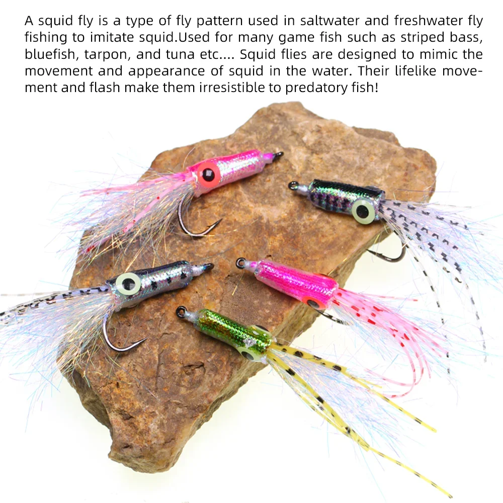 Wifreo 4 uds/6 uds epoxi luminoso 3D ojo de pez calamar mosca patas de goma Flash oropel cola Streamer moscas lubina Tarpon tonno señuelo de pesca - imagen 5