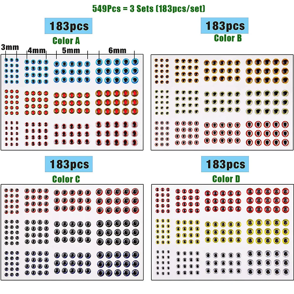 549 Uds. Señuelos de pesca ojos realistas ojos de pez artificiales holográficos ojos falsos atado de moscas DIY señuelos accesorios de fabricación - imagen 3