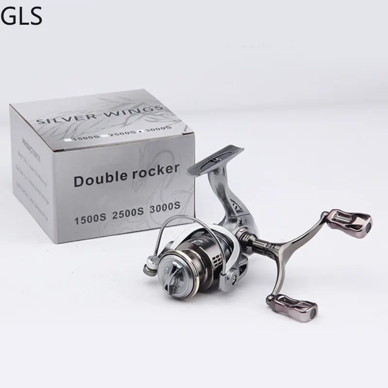 Carrete de pesca anticorrosión de lubina de agua dulce de calidad GLS 5,2: 1, herramientas de rueda de pesca giratoria de doble balancín de Metal, desplazamiento de Metal completo - imagen 4