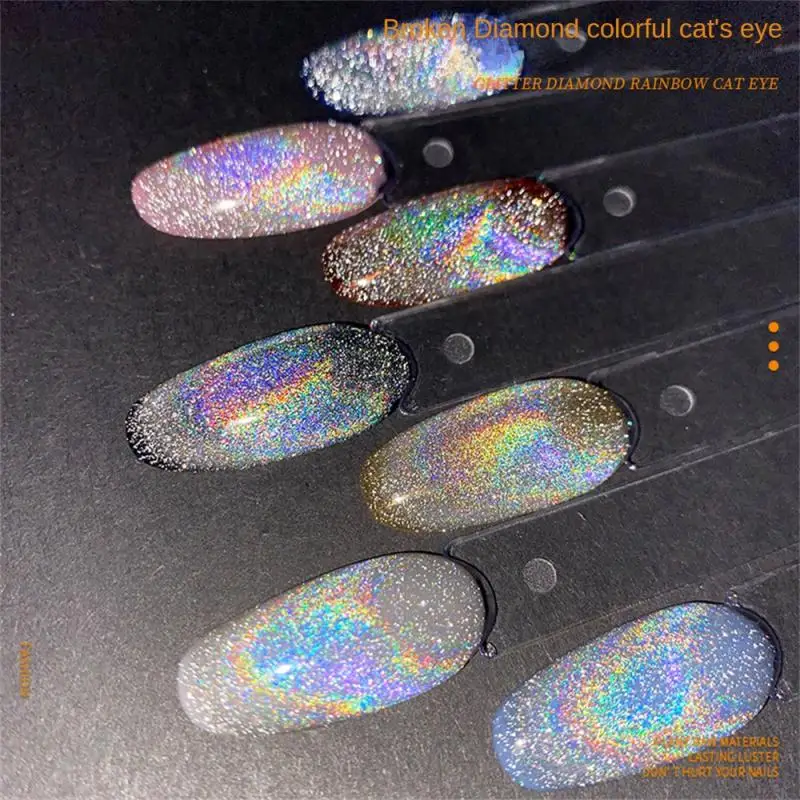Esmalte de uñas de ojo de gato colorido, Diamante roto, láser, arcoíris, explosión reflectante, pegamento de aceite brillante para uñas - imagen 4