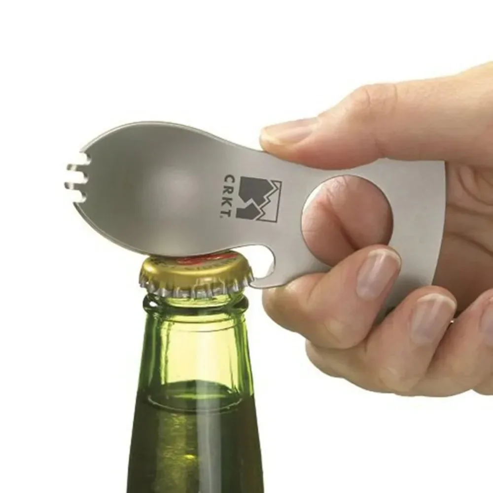Cuchara EDC multifunción de acero inoxidable para exteriores, tenedor, llave hexagonal, abridor de botellas, mosquetón, vajilla para Picnic y acampada, Spork táctico - imagen 3