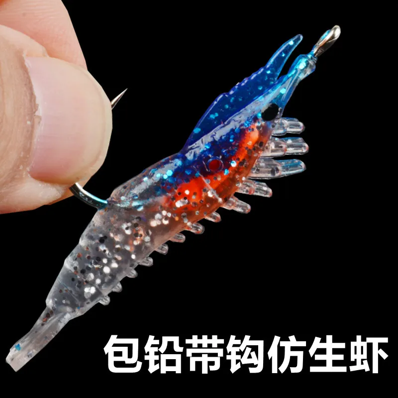 3 uds 60mm 3g Plantillas de cabeza de plomo Señuelos de pesca de camarones suaves señuelos de silicona artificiales luminosos para aparejos de agua dulce y salada - imagen 4