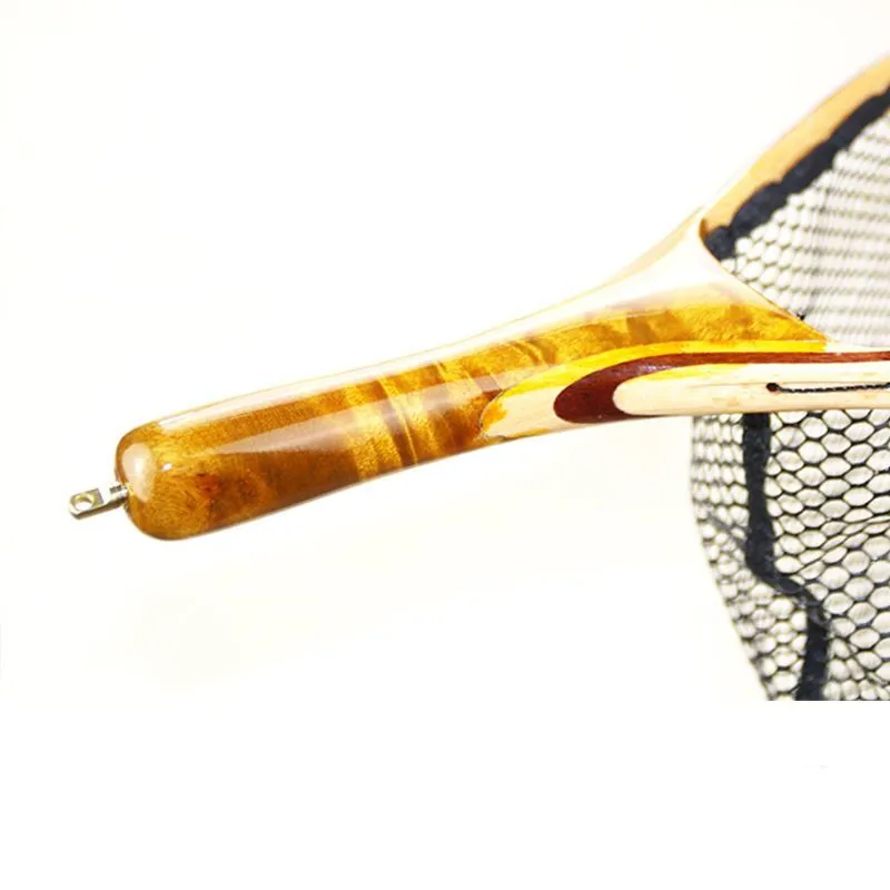 Red de mano de pesca con mosca de madera de alcanfor dorado, red de transmisión de pesca con mosca, Red de señuelos, herramientas de pesca al aire libre, herramientas de red de pesca portátiles - imagen 5