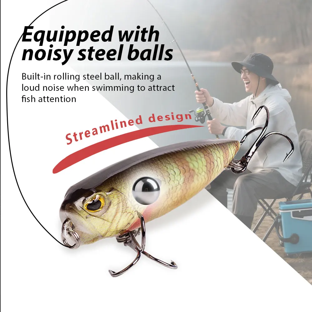Hanlin 6,5 cm/2,56 pulgadas Popper Walk The Dog sonajero pequeños cebos Wobble señuelo de pesca flotante plástico Crankbait Bass Pike aparejos - imagen 4