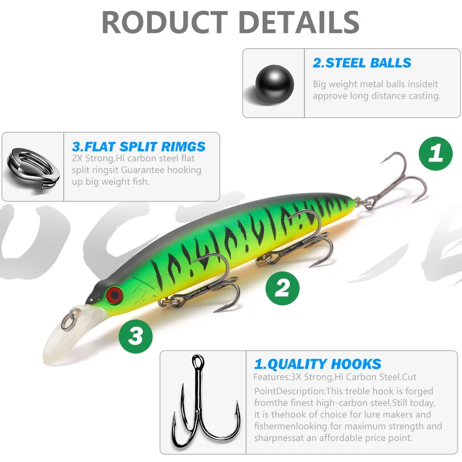 MOOKZZ Señuelos de Pesca duros de 11cm/18g, cebos Wobblers de alta calidad, aparejos de pesca Artificiales Profesionales de buena acción - imagen 5