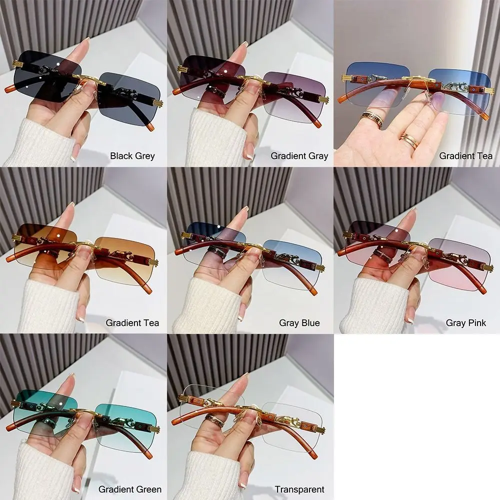 Templos de metal Gafas de sol sin montura con borde cortado Gafas de sol únicas con diseño de guepardo UV400 Gafas de viaje de verano frescas para mujeres y hombres - imagen 5