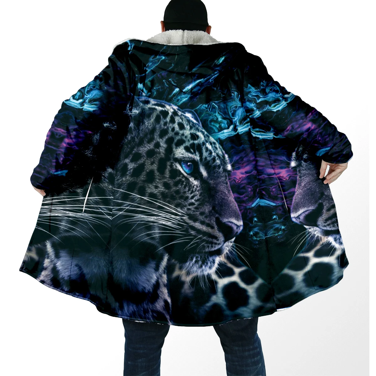 Capa de invierno de lana gruesa con capucha y estampado 3D de león - imagen 3