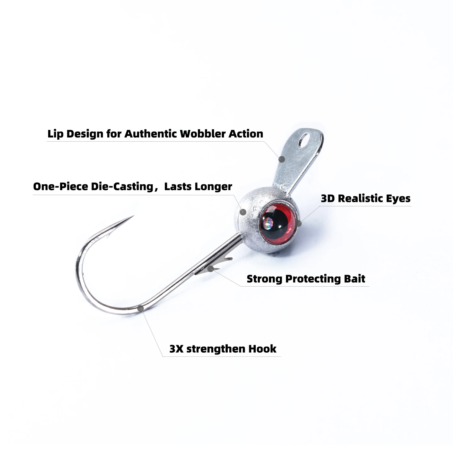 OUTKIT, nuevo diseño, anzuelo con cabeza de anzuelo Wobbler con labio de Metal, 3,5g/5g/7g, 5 uds., acción de cebo mejorada para lubina de pesca de gusanos blandos - imagen 3