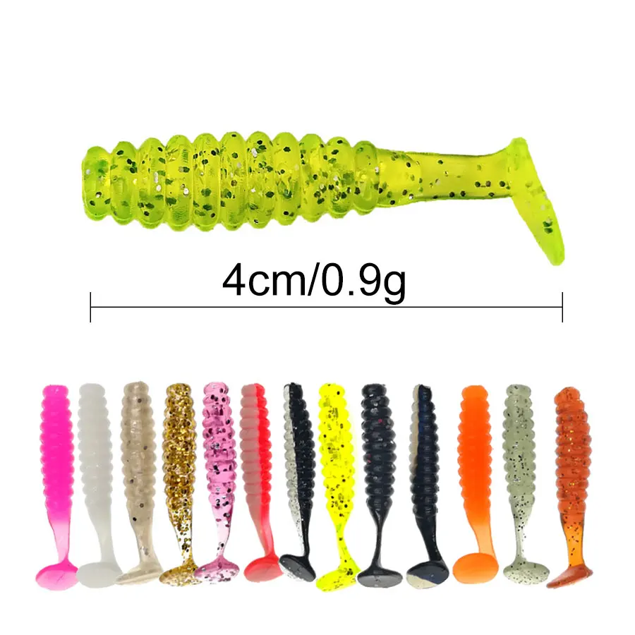 JYJ 10 Uds 4cm 13 colores súper pequeño mini cola de paleta suave Japón cola gusano cebos pesca señuelo larvas aparejos para peces pequeños - imagen 3