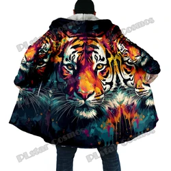 Capa de moda de invierno para hombre, capa con capucha de lana gruesa con estampado 3D de tigre Animal, capa cálida informal Unisex DP44