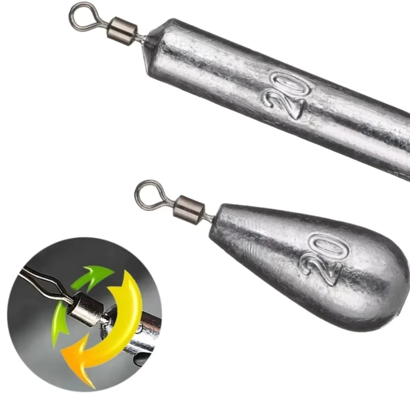 10 piezas 360 °   Plomo de plomo con anillo de 8 formas de rotación libre para pescar con forma de gota y cilindro, 3,5g-20g para pesca con tobogán gratuito - imagen 2