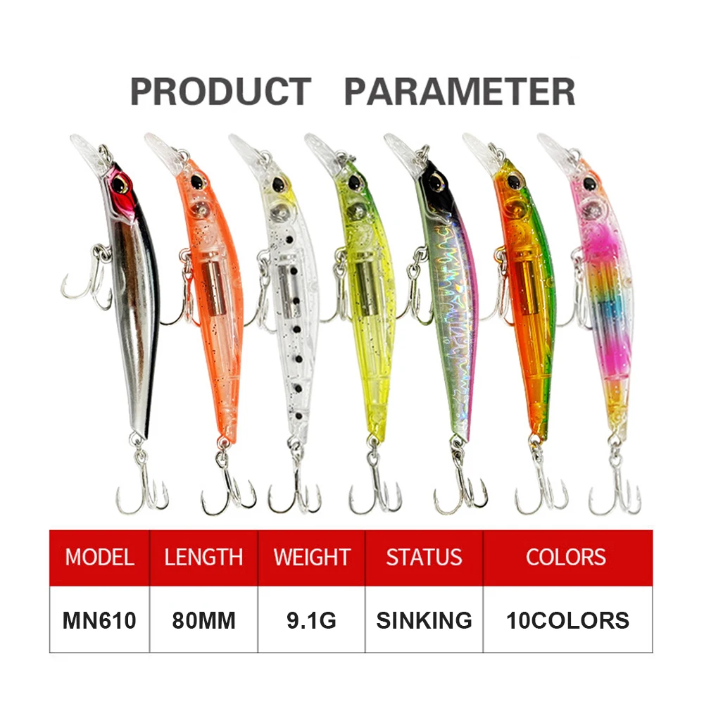 Señuelos de pesca de 8cm y 9,1g, pececillo que se hunde, Wobbler, cebo duro Artificial de fundición larga, aparejos de pesca Jerkbait para trucha y lubina MN610 - imagen 4