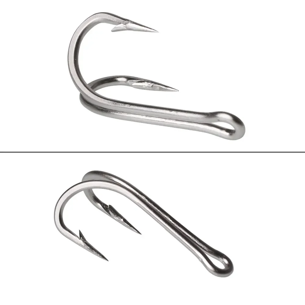 Bimoo-anzuelo doble de pesca de acero inoxidable de alta resistencia, plantilla de púas con manivela, anzuelo doble, pesca en agua salada, señuelo suave, accesorios para peces - imagen 5