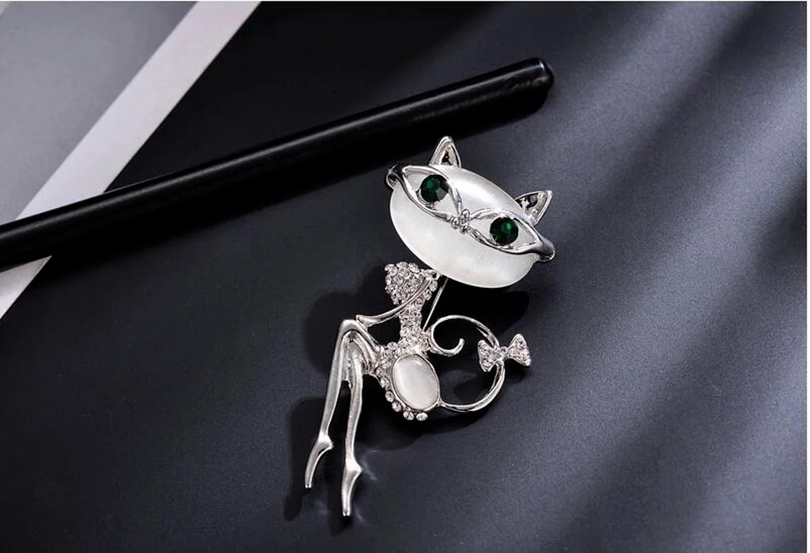 Broche de piedra de ojo de gato de gatito súper bonito de ópalo, Collar de cristal, vestido creativo, accesorios de boda sexys de estilo moderno - imagen 5