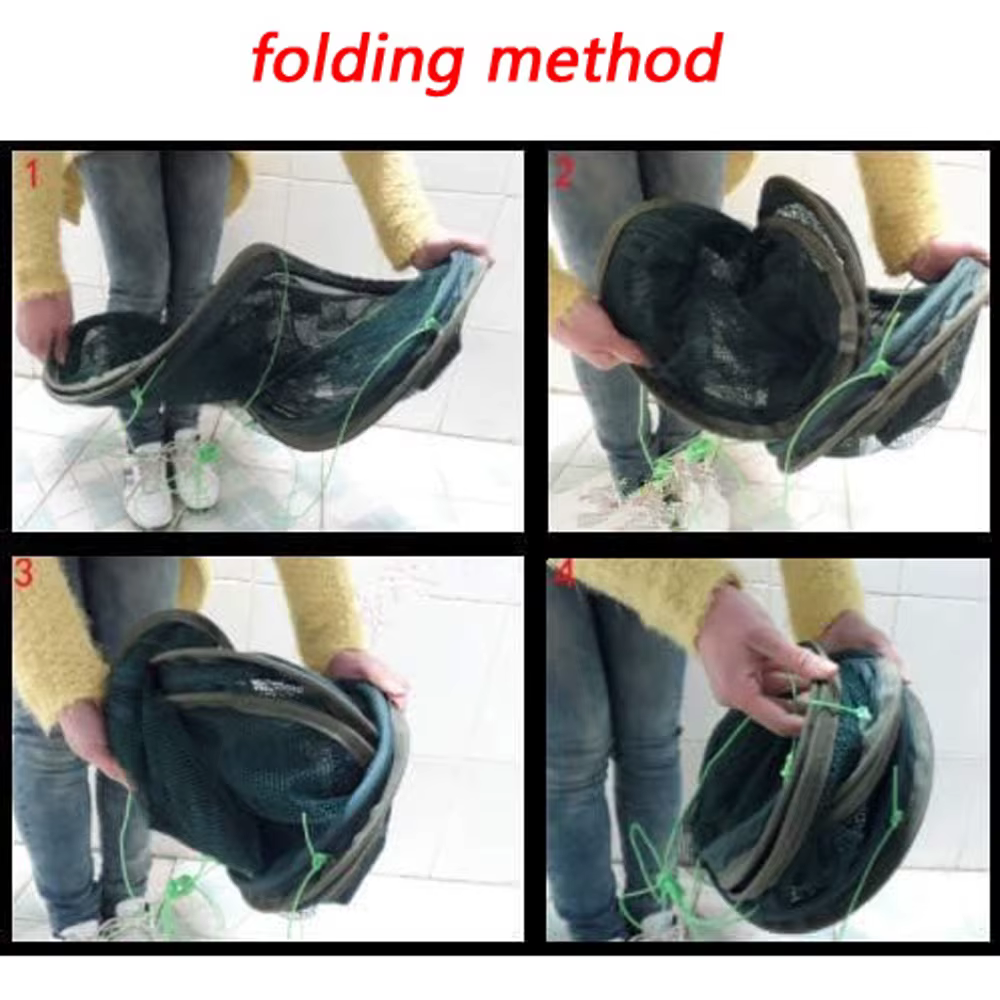 Red de pesca plegable portátil, red de peces con forma de gota de cangrejo con cuerda, trampa de malla de jaula de fundición a mano para pececillos, langosta, cangrejo, camarones - imagen 4