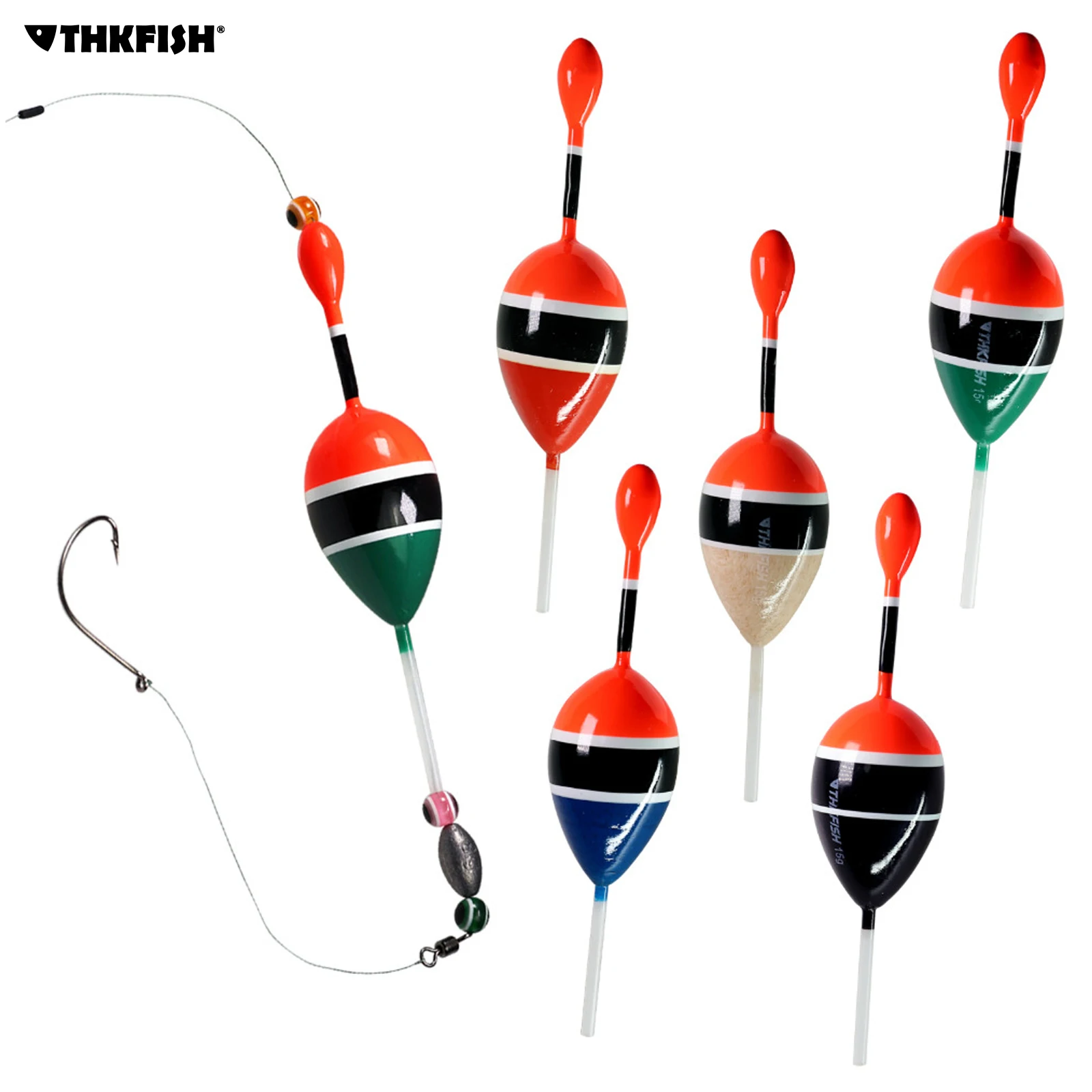 THKFISH 5 uds flotadores de pesca antideslizantes Bobber Rigs balsa madera flotador de pesca de mar 5g 15g boyas de pesca de flotabilidad para pesca de bagre