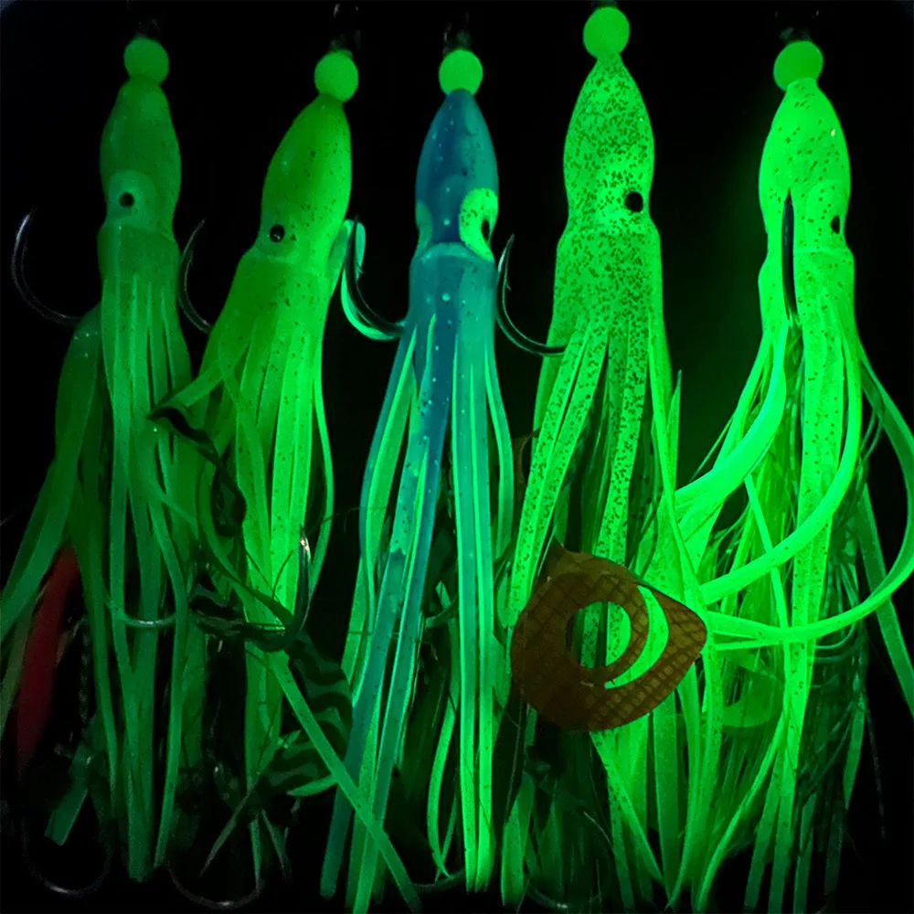 Cebos blandos de pulpo luminosos con anzuelos de jigging, señuelos de calamar de silicona coloridos para pesca nocturna, cebo de calamar, anzuelo de pesca Sabiki - imagen 5